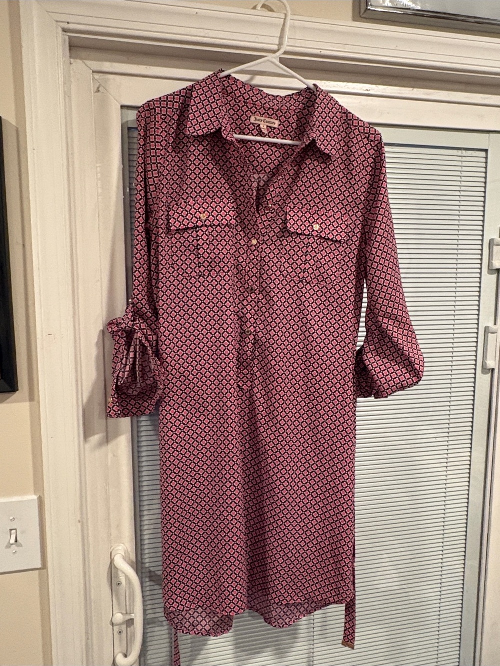 Juicy Couture Pink Geometric Long Sleeve Shirt Dress
